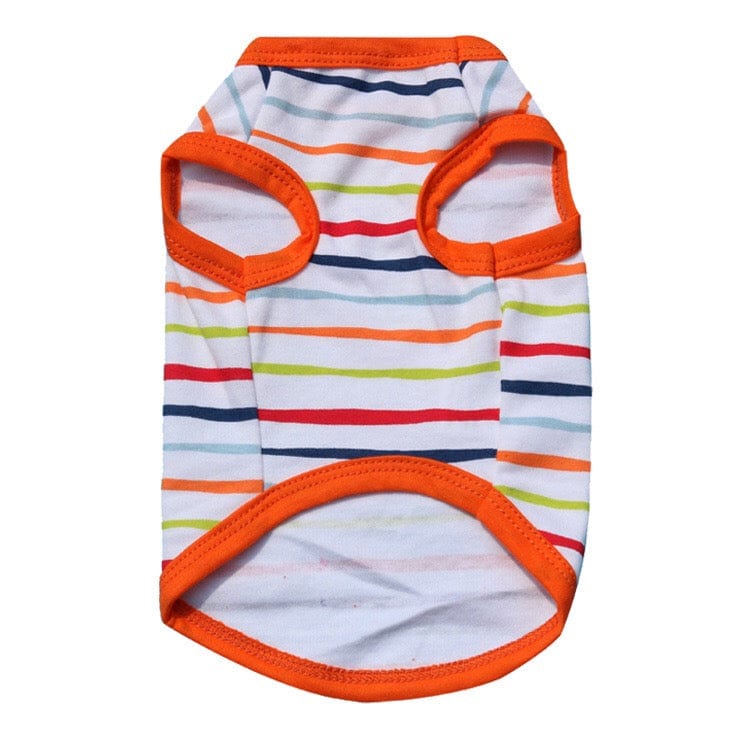 KUTKUT Drooling Stripes Print T-Shirt for Small Dogs | Breathable Cotton Sleeveless Shirt for ShishTzu, Maltese, Pappilon Toy Poodle etc (Size: L, Chest Girth 45cm, Back Length 35cm) - kutkut