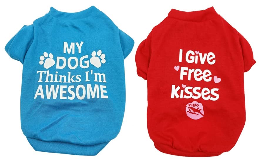 KUTKUT 2 Pieces Printed Girl Puppy Shirt - Soft Breathable Pet T-Shirt Puppy Dog Clothes Soft Sweatshirt for Small Dogs and Cats (Size: L, Chest Girth 45cm, Back Length 35cm) - kutkutstyle