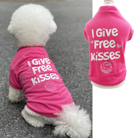 KUTKUT Small Dog & Cat Cotton T Shirt|Breathable I Give Free Kisses Printed Half Sleeve T Shirt for Small Dogs Maltese,Papillon,Shihtzu etc & Cats (Pink, Size: L, Chest Girth 45cm, Back Lengt
