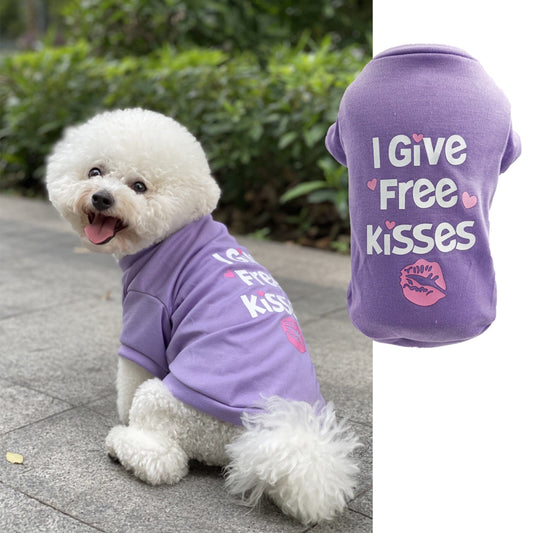 KUTKUT Small Dog & Cat Cotton T Shirt | Breathable I Give Free Kisses Printed Half Sleeve T Shirt for Small Dogs Maltese, Papillon, Shihtzu, Cats(Purple, Size: L, Chest Girth 45cm, Back Lengt