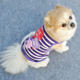 KUTKUT Stripe Print T-Shirt for Small Dogs | Breathable Cotton Sleeveless Shirt for ShishTzu, Maltese, Toy Poodle etc (Size: L, Chest: 45cm, Back Length 35 cm) - kutkutstyle