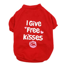 KUTKUT Small Dog & Cat Cotton T Shirt |Breathable I Give Free Kisses Printed Half Sleeves Tee Shirt for Small Dogs Shihtzu, Papillon, Pekingese,Cats(Red, Size:L, Chest Girth:45cm, Back Length
