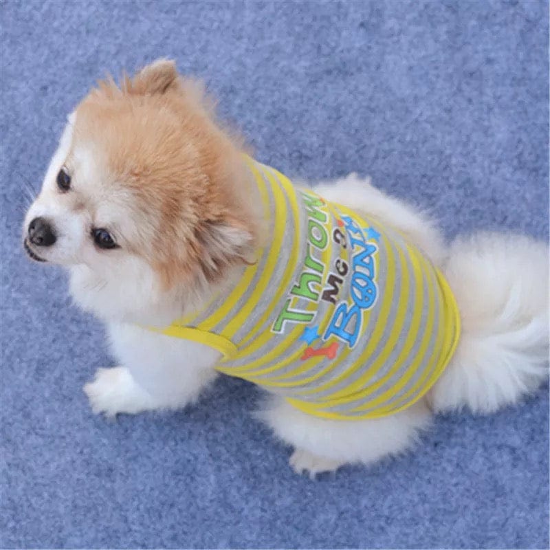 KUTKUT Stripes Print T-Shirt for Small Dogs | Breathable Cotton Sleeveless Shirt for ShishTzu, Maltese, Toy Poodle etc (Size: L, Chest Girth 45cm, Neck Girth 32 cm, Back Length 35cm)-T-Shirt-kutkutstyle