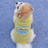 KUTKUT Stripes Print T-Shirt for Small Dogs | Breathable Cotton Sleeveless Shirt for ShishTzu, Maltese, Toy Poodle etc (Size: L, Chest Girth 45cm, Neck Girth 32 cm, Back Length 35cm) - kutkut