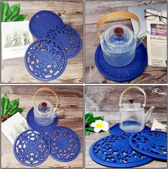 EZYHOME Set of 3 Silicone Trivet Mat - Hot Pot Holder Hot Pads for Table & Countertop - Trivet for Hot Dishes - Non-Slip & Heat Resistant Modern Kitchen Hot Pads for Pots & Pans (Blue) - kutk