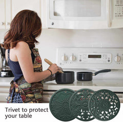 EZYHOME Set of 3 Silicone Trivet Mats,Multi-Use Intricately Carved Hot Pot Trivets for Hot Dishes,Kitchen Mats,Table Mats, Flexible Durable Non Slip & Heat Resistant Kitchen Hot Pads Coasters