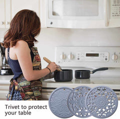 EZYHOME Set of 3 Silicone Trivet Mats,Multi-Use Intricately Carved Hot Pot Trivets for Hot Dishes, Kitchen Mats, Table Mats,Flexible Durable Non Slip & Heat Resistant Kitchen Hot Pads Coaster