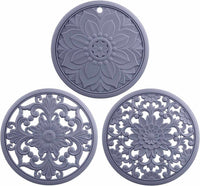 EZYHOME Set of 3 Silicone Trivet Mats,Multi-Use Intricately Carved Hot Pot Trivets for Hot Dishes, Kitchen Mats, Table Mats,Flexible Durable Non Slip & Heat Resistant Kitchen Hot Pads Coaster