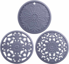 EZYHOME Set of 3 Silicone Trivet Mats,Multi-Use Intricately Carved Hot Pot Trivets for Hot Dishes, Kitchen Mats, Table Mats,Flexible Durable Non Slip & Heat Resistant Kitchen Hot Pads Coaster