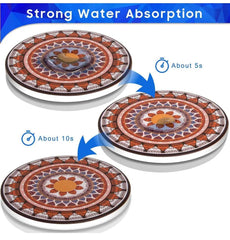 EZYHOME Absorbing Stone Mandala Ceramic Coasters for Drinks Cork Base with Holder, for Friends Funny Birthday Housewarming Apartment Kitchen Bar Decor,Suitable for Wooden Table,Coffee Table,S