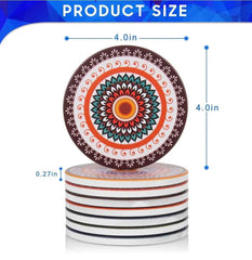 EZYHOME Absorbing Stone Mandala Ceramic Coasters for Drinks Cork Base with Holder, for Friends Funny Birthday Housewarming Apartment Kitchen Bar Decor,Suitable for Wooden Table,Coffee Table,S