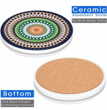 EZYHOME Absorbing Stone Mandala Ceramic Coasters for Drinks Cork Base with Holder, for Friends Funny Birthday Housewarming Apartment Kitchen Bar Decor,Suitable for Wooden Table,Coffee Table,S