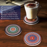 EZYHOME Drink Coasters Set of 6 Ceramic Coaster Beautiful Absorbent Coaster Drink Mat with Cork Base Flower Patterns Round Coaster Non Slip for Coffee,Beer,Mug,Glass Bottle,Home and Bar. - ku