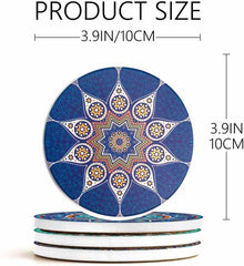 EZYHOME Set of 8 Mandala Flower Ceramic Coaster, Drink Coaster Round Cup Mat Pad Set Mug Coaster with Non-Slip Cork Base and Holder for Cups, Mug, Wine Glass, Home, Kitchen and Bar set of 8 p