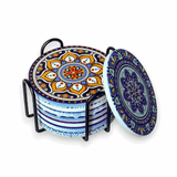EZYHOME Set of 8 Mandala Flower Ceramic Coaster, Drink Coaster Round Cup Mat Pad Set Mug Coaster with Non-Slip Cork Base and Holder for Cups, Mug, Wine Glass, Home, Kitchen and Bar set of 8 p