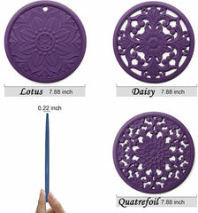 EZYHOME Set of 3 Silicone Trivet Mats,Multi-Use Intricately Carved Hot Pot Trivets for Hot Dishes,Kitchen Mats,Table Mats,Flexible Durable Non Slip & Heat Resistant Kitchen Hot Pads Coasters 