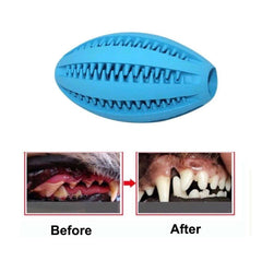 KUTKUT Best Dog Natural Rubber Teething Toy Rugby Ball Durable Dog IQ Puzzle Chew Toys for Medium & Large Dog Teeth Cleaning/Chewing/Playing -11cm - kutkutstyle