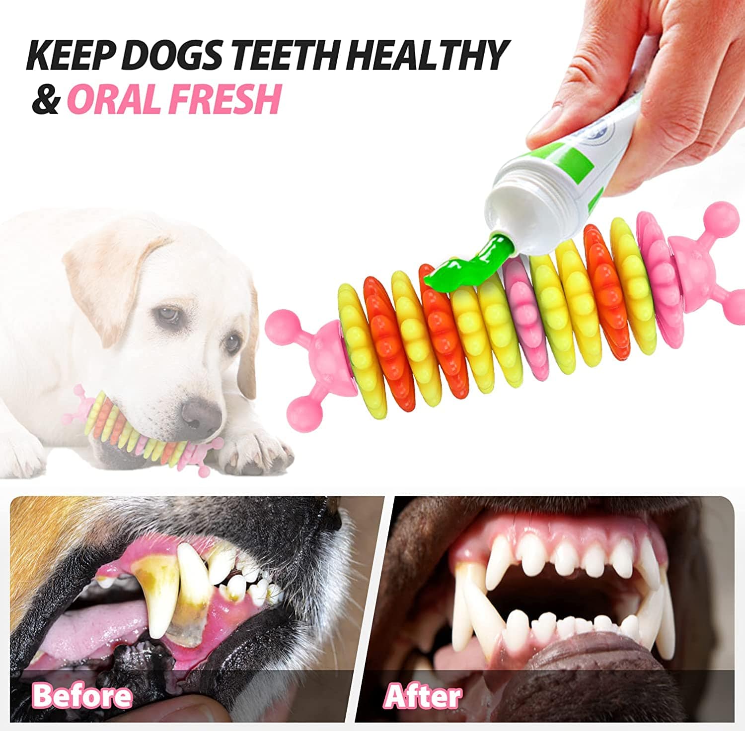 KUTKUT Caterpillar Natural Rubber Tooth Chew Toy | Interactive Molar Stick Cleaning Pet Toothbrush Durable Small Dog Teeth Cleaning Toys Helping to Clean Teeth and Prevent Dental Calculus - k