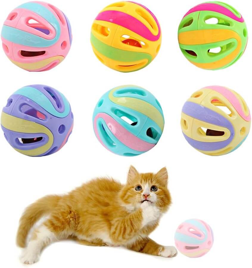 KUTKUT 10 Pieces Cat Toy Balls Pet Cat Kitten Play Balls with Jingle Bell Pounce Chase Rattle Toy Cat Toys for Indoor-Toys-kutkutstyle