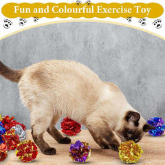 KUTKUT 12Pcs Crinkle Balls for Cats, Shiny and Stress Buster Crinkler, Suitable for Multiple Cats' Play, Ideal for Kittens and Grown-up Cats - kutkutstyle