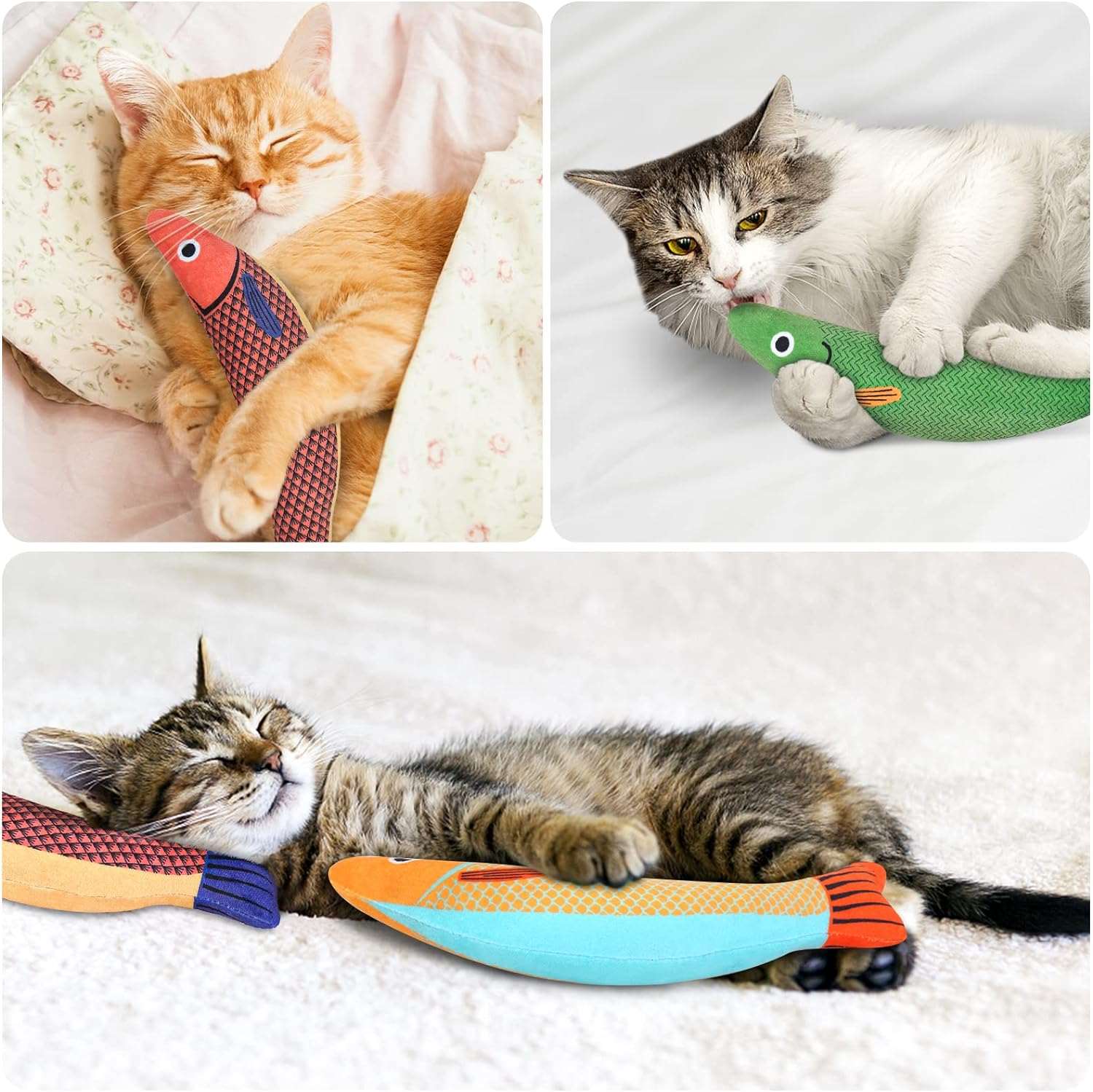 KUTKUT 3Pcs Catnip Toy, Cat Chew Toys, Bite Resistant Catnip Toys with Bell Inside, Plush Cartoon Kitten Teething Interactive Toy for Cats, Cat Nip Toys, Cat Chew Plush Toys - kutkutstyle