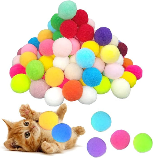 KUTKUT 40Pcs 3.8cm Cat Toy Balls,Soft Kitten Pompon Toys Indoor Cats Interactive Playing Quiet Ball,Cats Favorite Toy Plush Toy Balls for Kitten Training & Play Fuzzy & Soft Lightweight Cat T