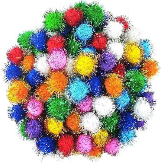 KUTKUT 50 Pcs 3cm Sparkle Ball Cat Toy Interactive Balls Multicolor for Kittens Exercise and Multiple Cats Play and Chase Cat's Favorite Toy Ball Tinsel Pom Poms Glitters - kutkutstyle