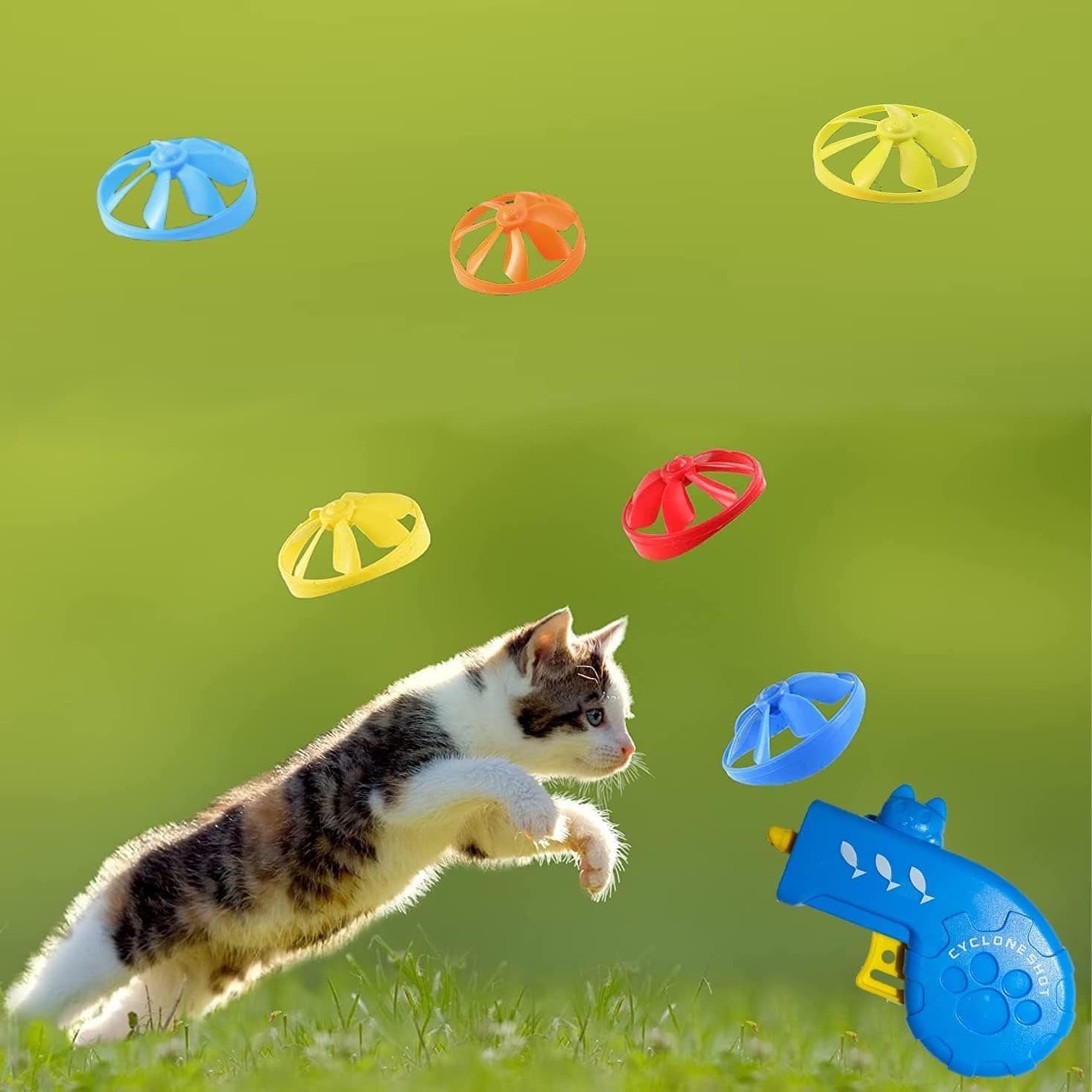 KUTKUT 6 Pieces Cat Fetch Toy with 5 Colorful Flying Propellers Set- Cat TracksToy - Fun Levels of Interactive Play Cat Toys Satisfies Kitty's Hunting, Chasing & Exercising - kutkutstyle