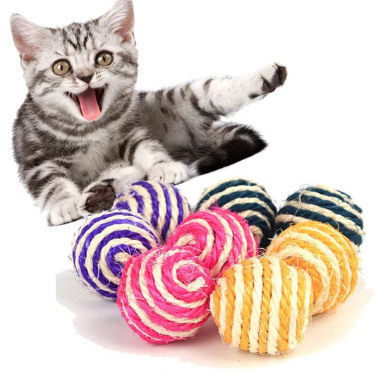 KUTKUT Cat Sisal Balls 8 Packs, 4.5CM Assorted Colored Sisal Balls for Cats to Scratch, Bite Or Chase, Interactive Cat Toys for Indoors Cats Scratch Balls Cat Nip Toys & Woven Wool Rattle Bal