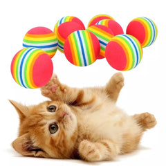 KUTKUT Pack of 10 Foam Balls for Cats, Colorful Rainbow Ball Cat Toy Sponge Ball Cat Toy Ball, Soft Pet Ball Toy for Cat Puppy Kitty Indoor Activity Play Training - kutkutstyle