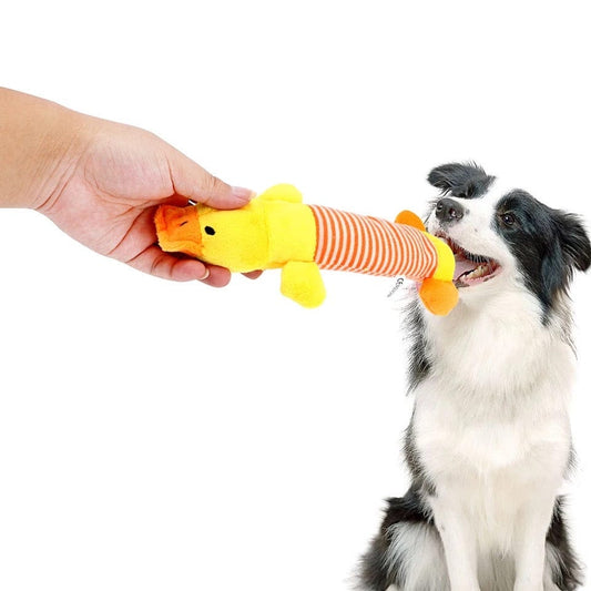 KUTKUT Cute Pet Dog Cat Plush Squeak Sound Dog Toys Funny Fleece Durability Chew Molar Toy Fit for All Pets (Yellow) - kutkutstyle