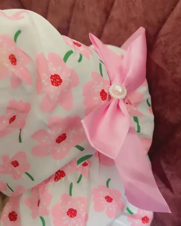 KUTKUT Cute Floral Pattern Dog Dress with Lovely Bow Pet Apparel Dog Clothes for Small Breed Dogs & Cats | Puppy Summer Dress Birthday Pet Apparel Dress